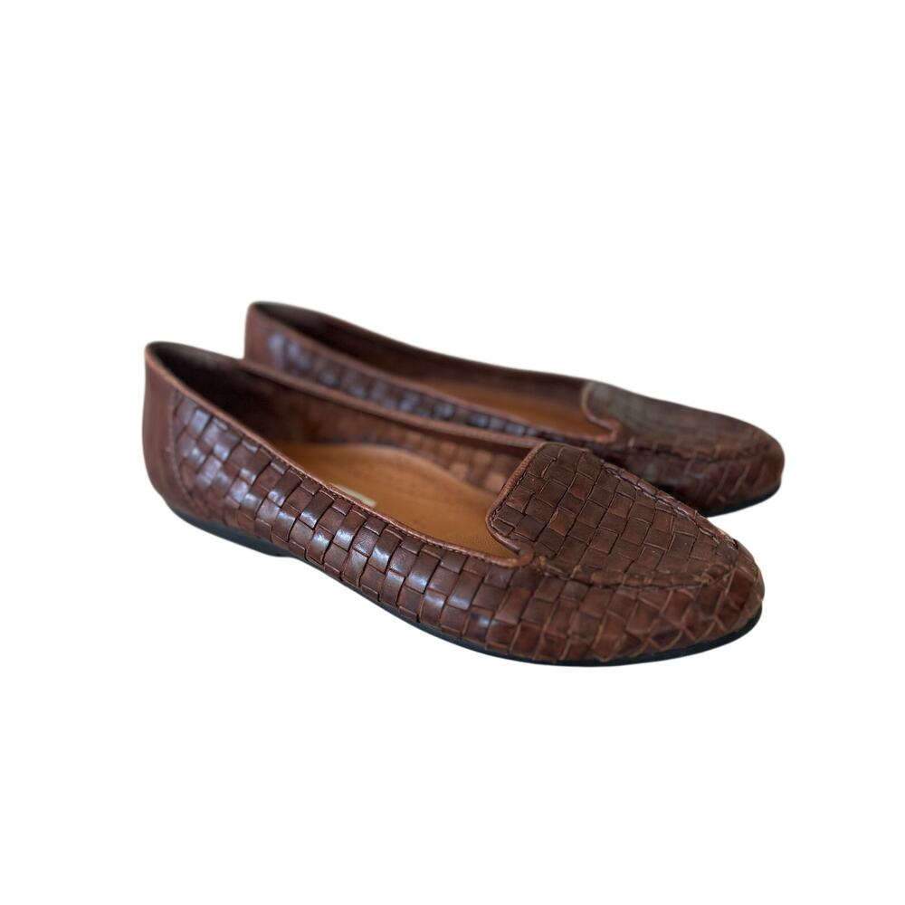 Vintage Bayberry Brown Woven Leather Loafer Flats 90s Y2K coastal preppy size 7